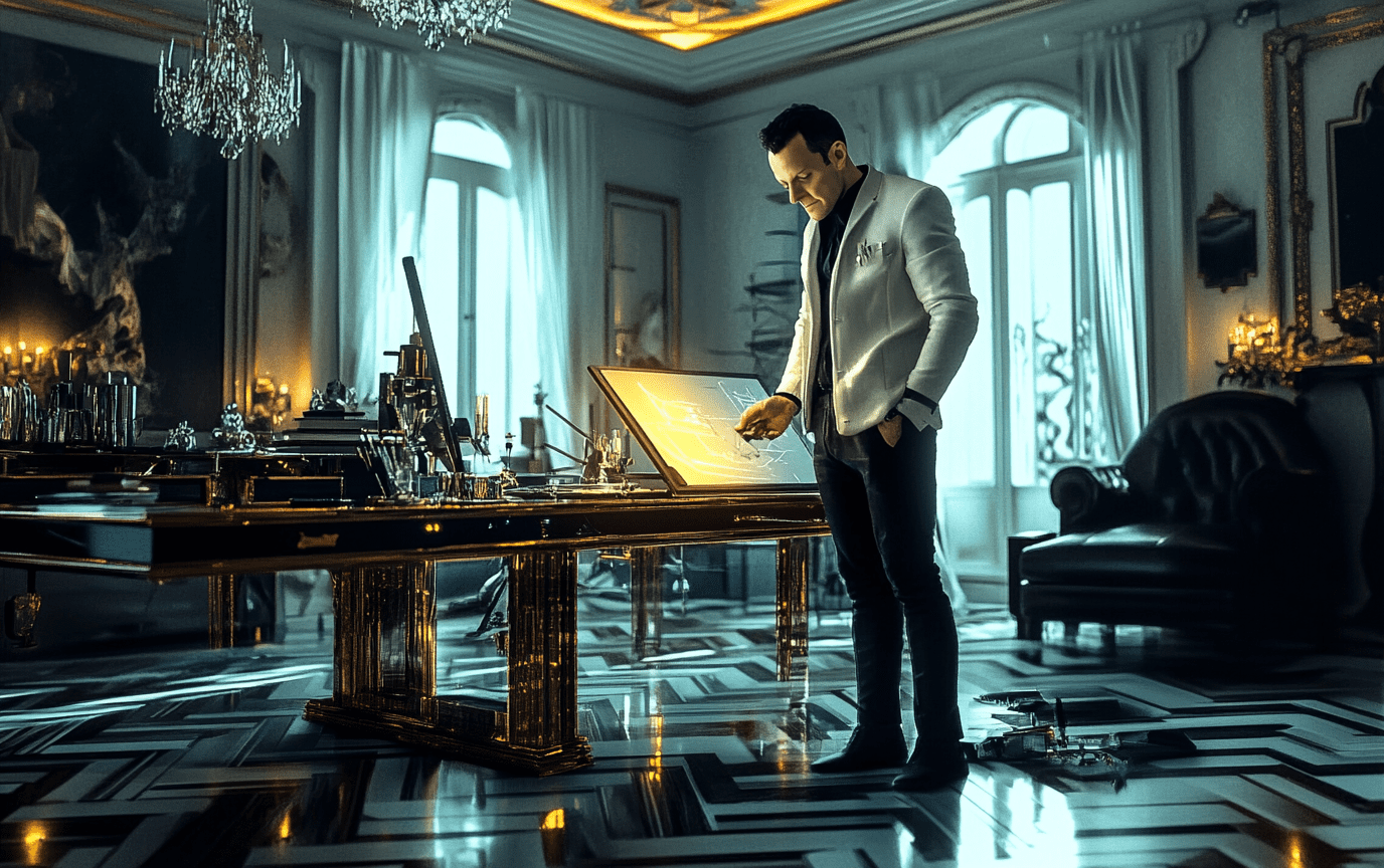 Паркет елочкой на фоне роскошного интерьера, гармония классики и современности.